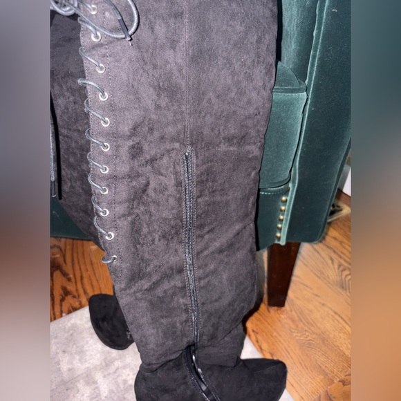 EUC - Two Lips Black Faux Suede Lace-Up Over-the-Knee Boots - No Call Outs - Picture 4 of 16